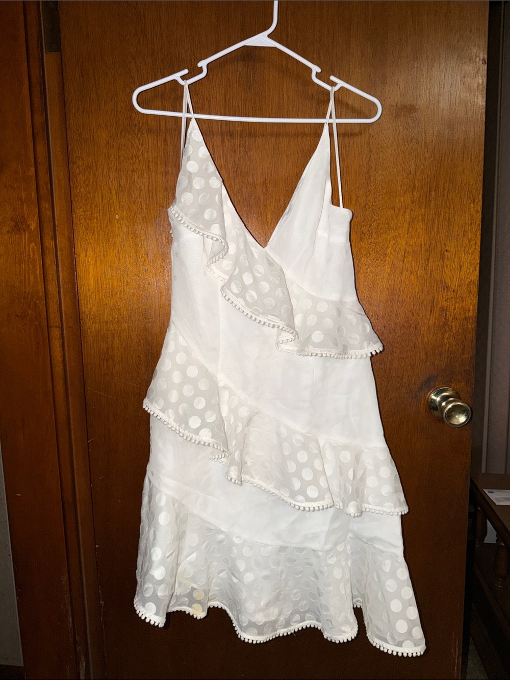 KEEPSAKE the Label White Polka Dot Ruffle Slip Dress